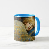 Dromerig slapend kind in bloemenquilt mok (Voorkant rechts)