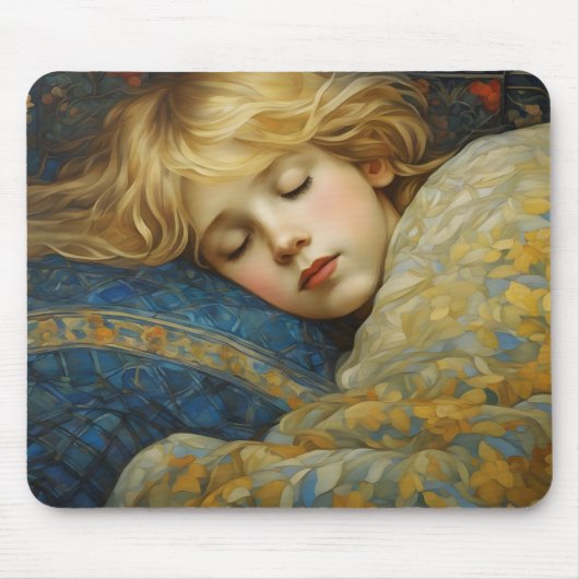 Dromerig slapend kind in bloemenquilt muismat (Voorkant)