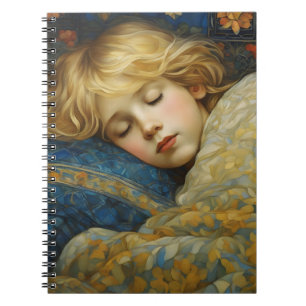 Dromerig slapend kind in bloemenquilt notitieboek