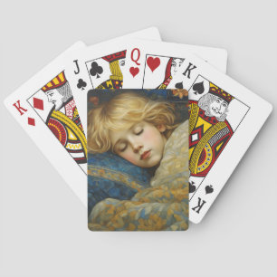 Dromerig slapend kind in bloemenquilt pokerkaarten