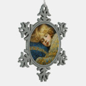 Dromerig slapend kind in bloemenquilt tin sneeuwvlok ornament (Links)