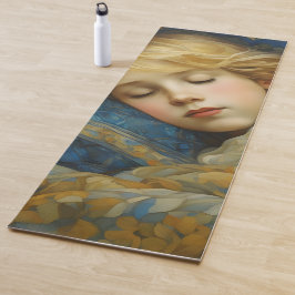 Dromerig slapend kind in bloemenquilt yogamat