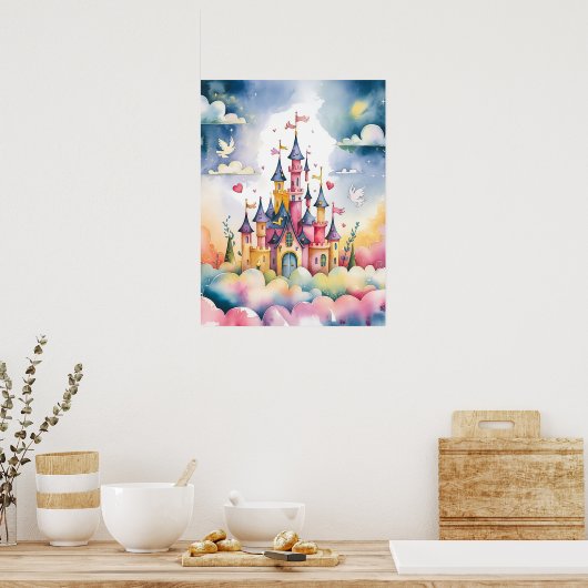 Dromerig sprookjeskasteel - Magische Waterverf Poster (Keuken)