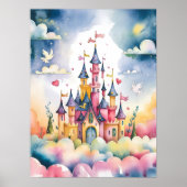 Dromerig sprookjeskasteel - Magische Waterverf Poster (Voorkant)