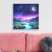 Dromerig Sterrenlicht Rivier Landschap Sereniteit Canvas Afdruk (Insitu (Woonkamer))