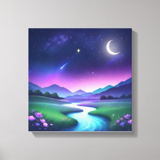 Dromerig Sterrenlicht Rivier Landschap Sereniteit Canvas Afdruk (Voorkant)