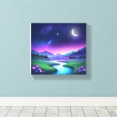 Dromerig Sterrenlicht Rivier Landschap Sereniteit Canvas Afdruk (Insitu (Houten vloer))