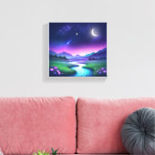 Dromerig Sterrenlicht Rivier Landschap Sereniteit Canvas Afdruk (Insitu (Woonkamer))