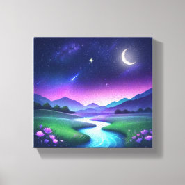 Dromerig Sterrenlicht Rivier Landschap Sereniteit Canvas Afdruk