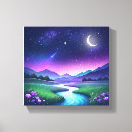 Dromerig Sterrenlicht Rivier Landschap Sereniteit Canvas Afdruk (Voorkant)