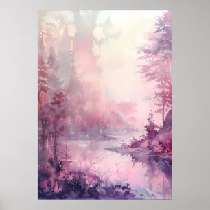 Dromerig watercolorbos in roze tinten poster