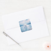 Dromerig Witte Paard Onder de Kosmische Hemel Vierkante Sticker (Envelop)