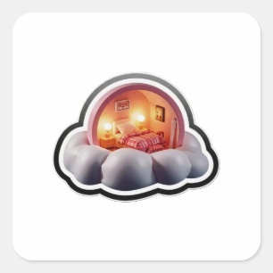 Dromerige 3D-bed op wolken esthetische kamersticke Vierkante Sticker
