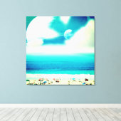 Dromerige abstracte oceaanstrand en ruimteplaneten canvas afdruk (Insitu (Houten vloer))