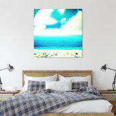 Dromerige abstracte oceaanstrand en ruimteplaneten canvas afdruk (Insitu (Slaapkamer))