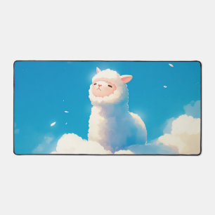 Dromerige Alpaca op Witte Wolken Fantasievol Kawai Bureaumat
