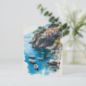 Dromerige Amalfikust: Waterverf Schilderontwerp Feestdagenkaart (Staand voorkant)