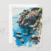 Dromerige Amalfikust: Waterverf Schilderontwerp Feestdagenkaart (Voorkant / Achterkant)