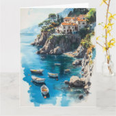 Dromerige Amalfikust: Waterverf Schilderontwerp Kaart (Gele Bloem)