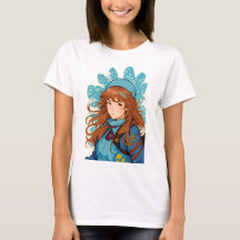 Dromerige Anime Meisje met Rode Haren Ahana T-Shir