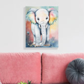 Dromerige Aquarel Baby Olifant Muurkunst Canvas Afdruk (Insitu (Woonkamer))