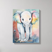 Dromerige Aquarel Baby Olifant Muurkunst Canvas Afdruk (Voorkant)