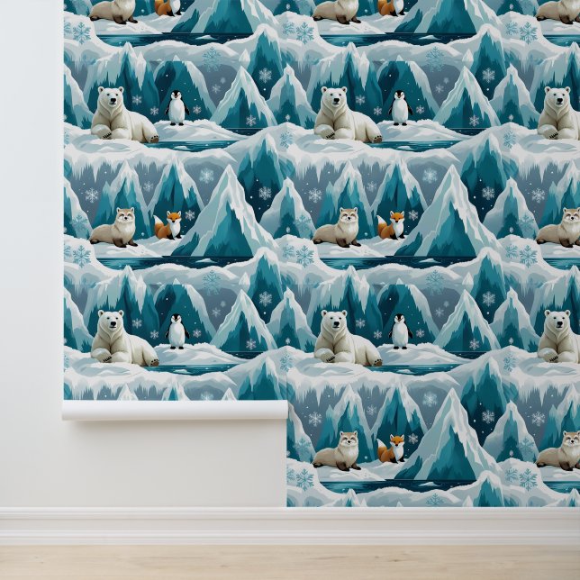 Dromerige Arctic Animal Mural Schil en Stick Behang (Applicatie)