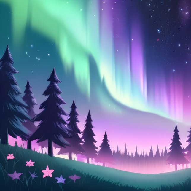 Dromerige Aurora-nacht: Paarse bos en groen licht Laptop Sleeve (Aurora's Dream Forest - Vibrant purple and green Northern Lights. )