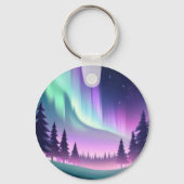 Dromerige Aurora-nacht: Paarse bos en groen licht Sleutelhanger (Achterkant)