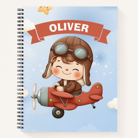 Dromerige Baby Aviator in een rood vliegtuig Notitieboek (Voorkant)