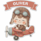 Dromerige Baby Aviator in een rood vliegtuig Sticker (Voorkant)