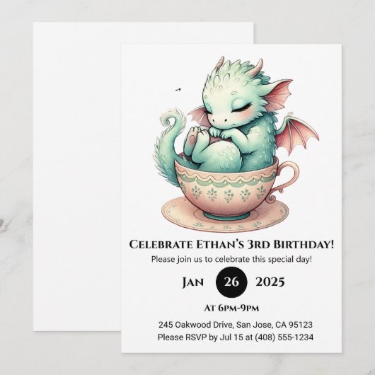 Dromerige Baby Dragon in Teacup Verjaardag Kaart (Voorkant / Achterkant)