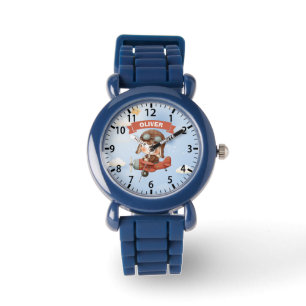 Dromerige baby-vlieger in rode vliegtuig horloge