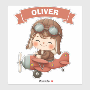 Dromerige baby-vlieger in rode vliegtuig sticker