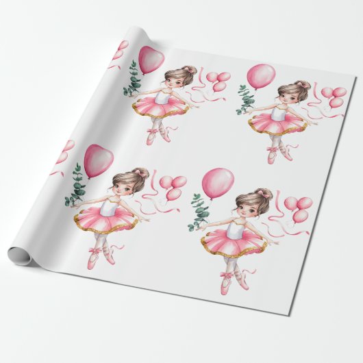 Dromerige ballerina in een verjaardagsfeestje cadeaupapier (Uitgerold)