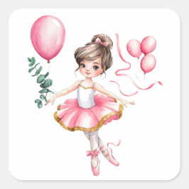 Dromerige ballerina in een verjaardagsfeestje vierkante sticker