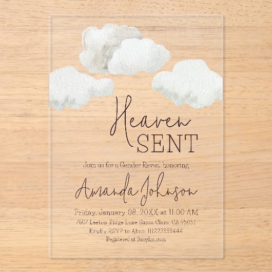 Dromerige beige hemel stuurde geslachtsonthulling acryl uitnodigingen (Voorkant)