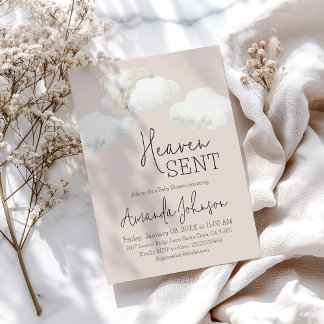Dromerige Beige Hemelgezonden Baby Shower Kaart