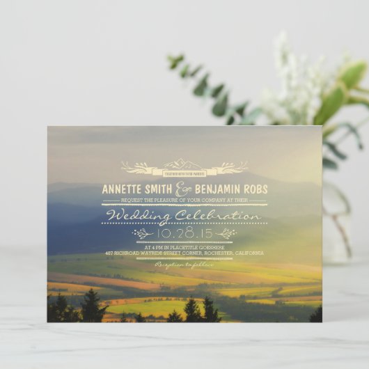 Dromerige Bergen Huwelijksuitnodigingen Kaart (Staand voorkant)