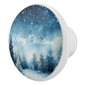 Dromerige besneeuwde waterverf winterlandschap keramische knop (Rechts)