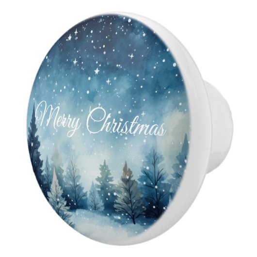 Dromerige besneeuwde waterverf winterlandschap keramische knop (Rechts)