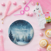 Dromerige besneeuwde waterverf winterlandschap papieren bordje (Feest)
