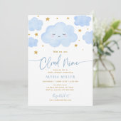 Dromerige Blauwe Cloud Nine Baby Shower Kaart (Staand voorkant)