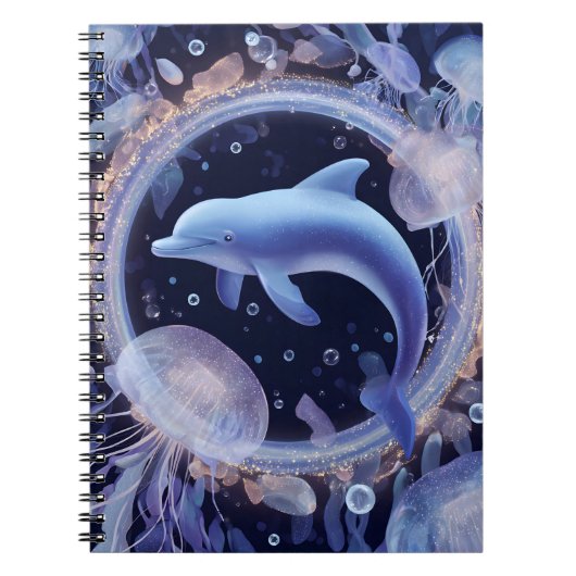 Dromerige blauwe dolfijn en kwal ring kunst notitieboek (Voorkant)