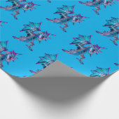 Dromerige Blauwe Draak met Vuurdetails Cadeaupapier (Hoek)
