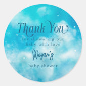 Dromerige Blauwe Hemel Zond Baby shower Ronde Sticker (Voorkant)