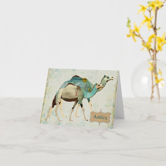 Dromerige Blauwe Kamelen Notecard Kaart (Gele Bloem)