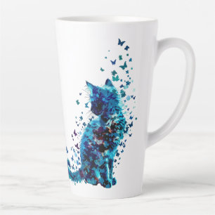 Dromerige blauwe kat – Vlinder & Bloemenkunst Latte Mok