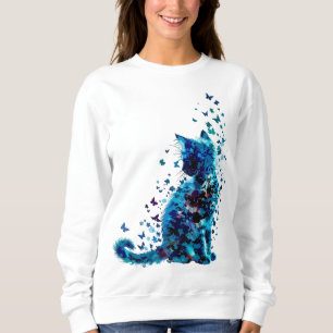 Dromerige blauwe kat – Vlinder & Bloemenkunst Trui