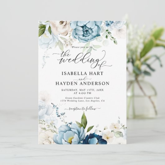 Dromerige Blauwe Marine Bloemen Alles in 1 QR Code Kaart (Staand voorkant)